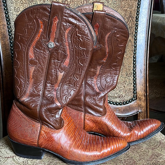 Men’s Montana Genuine Lizard Skin Cowboy Western Boots Size 10 - Picture 1 of 12